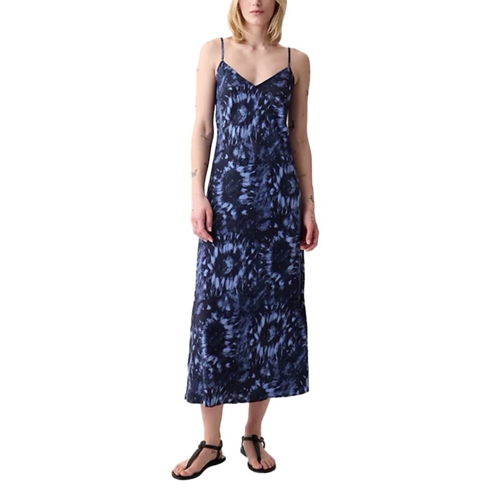 GAP Women’s Tie Dye Midi Slip Dress, Blue, XXS